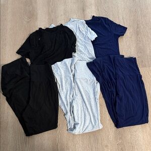 3-Pack Crew Neck Tee and Pants Set in Black, Heather Grey & Navy